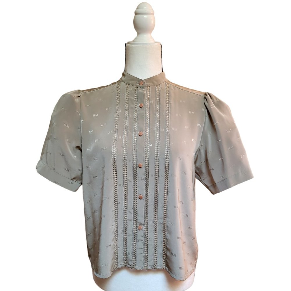 Vintage Hanae Mori 1980’s Silk Top Monogrammed Fabric and Buttons Medium
